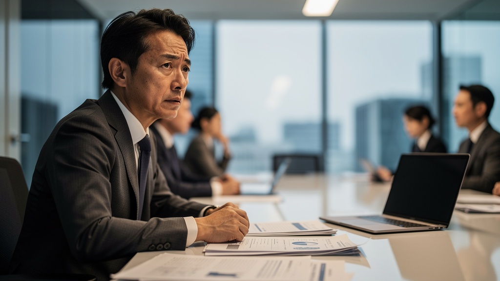 会議中、集中が途切れるビジネスマン